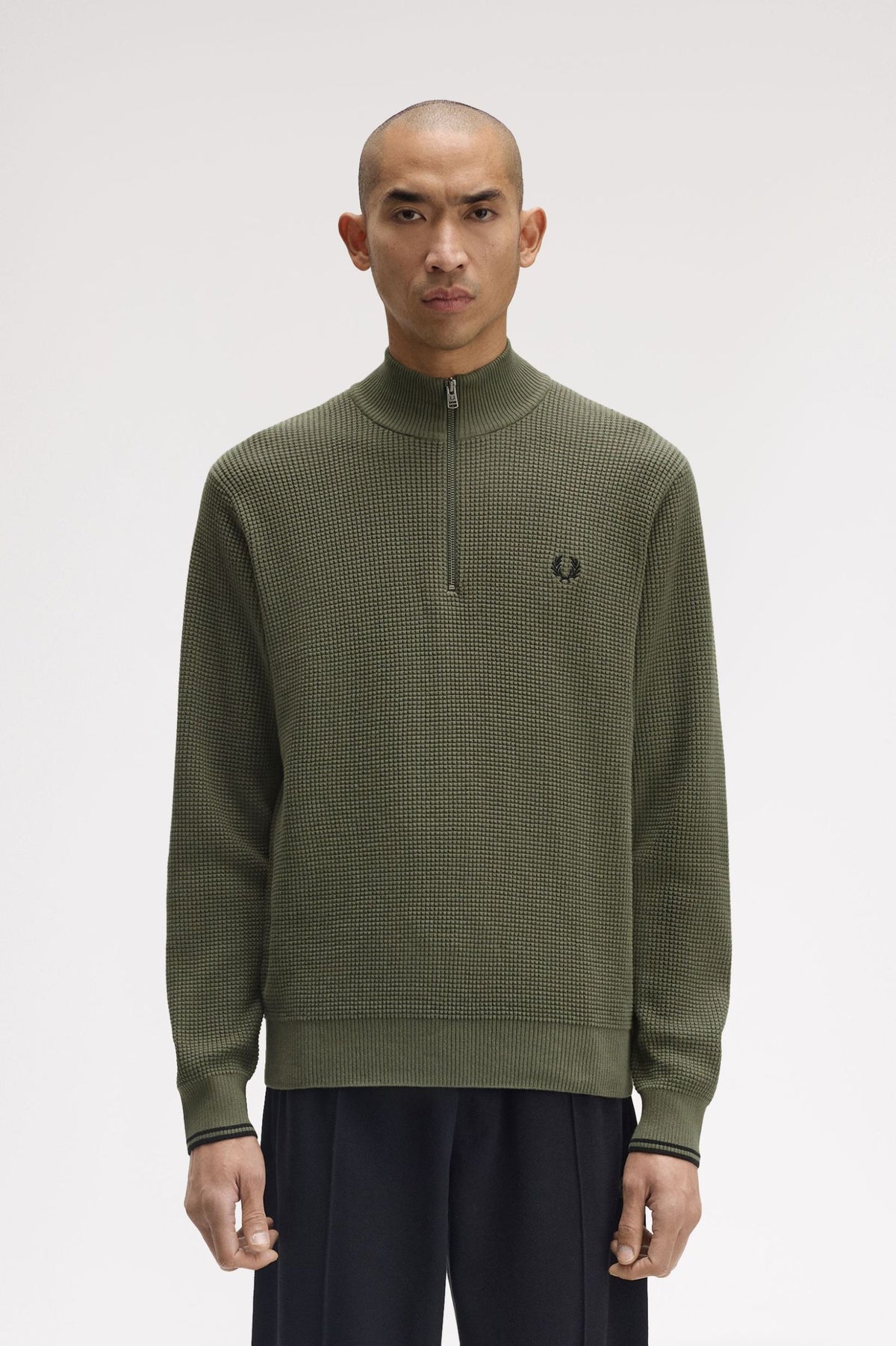 Fred Perry Waffle Stitch Half Zip Jumper Laurel Wreath Green