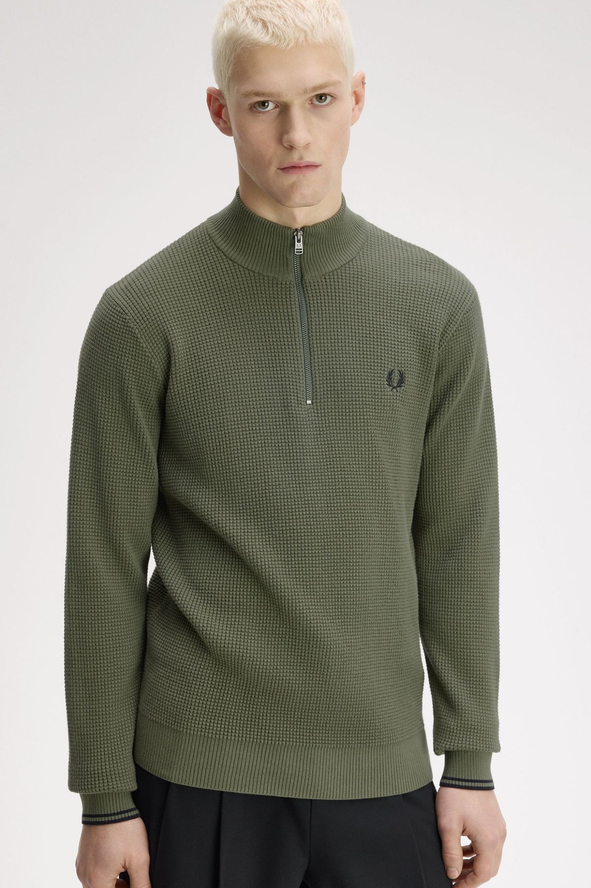 Fred Perry Waffle Stitch Half Zip Jumper Laurel Wreath Green