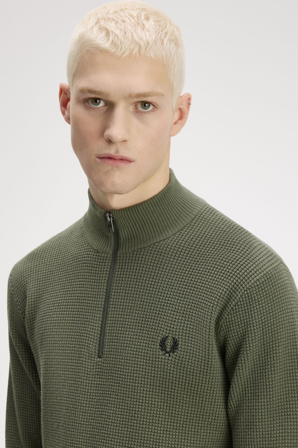 Fred Perry Waffle Stitch Half Zip Jumper Laurel Wreath Green