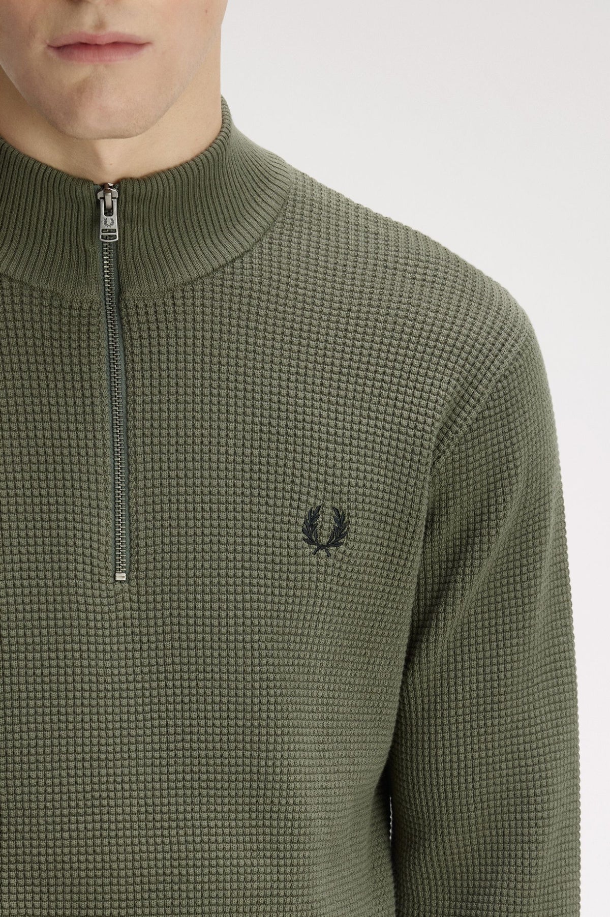 Fred Perry Waffle Stitch Half Zip Jumper Laurel Wreath Green