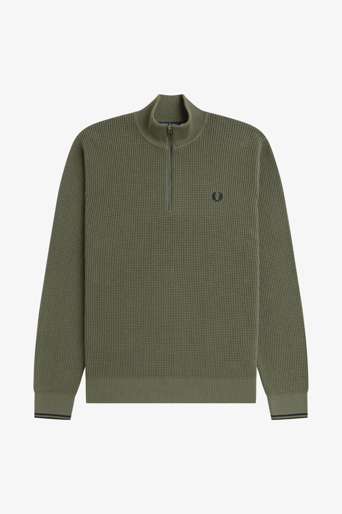 Fred Perry Waffle Stitch Half Zip Jumper Laurel Wreath Green
