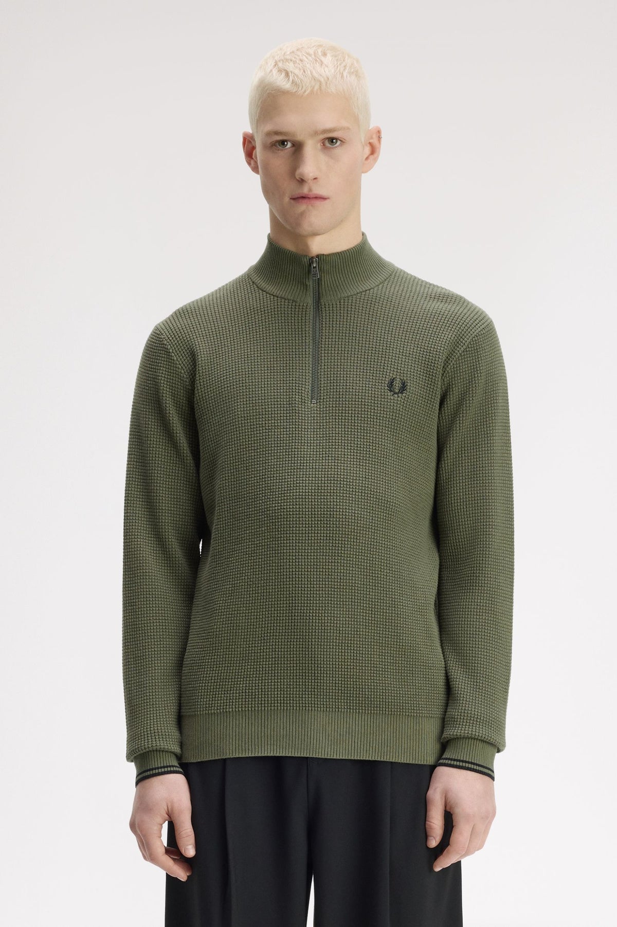 Fred Perry Waffle Stitch Half Zip Jumper Laurel Wreath Green