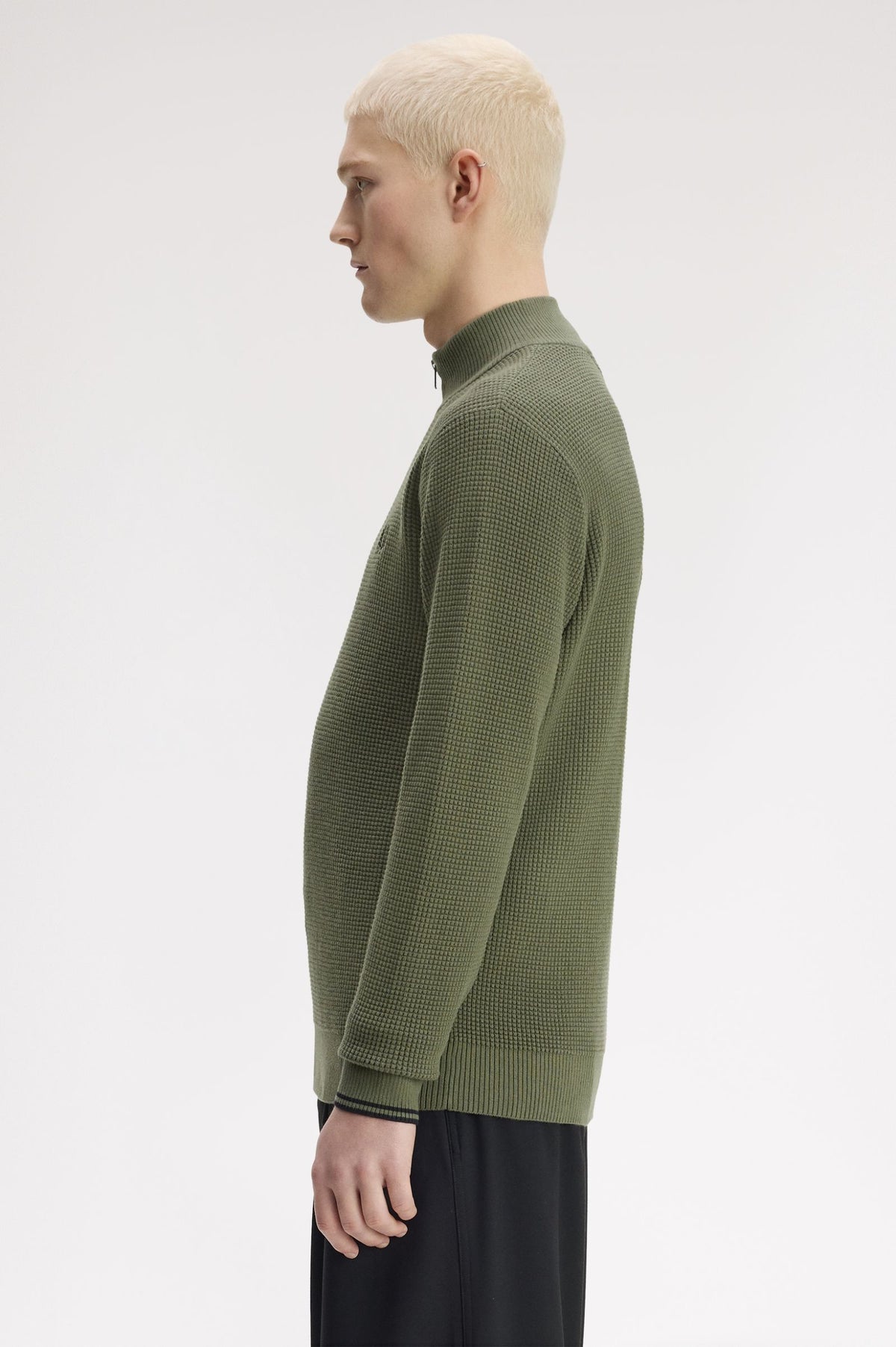 Fred Perry Waffle Stitch Half Zip Jumper Laurel Wreath Green