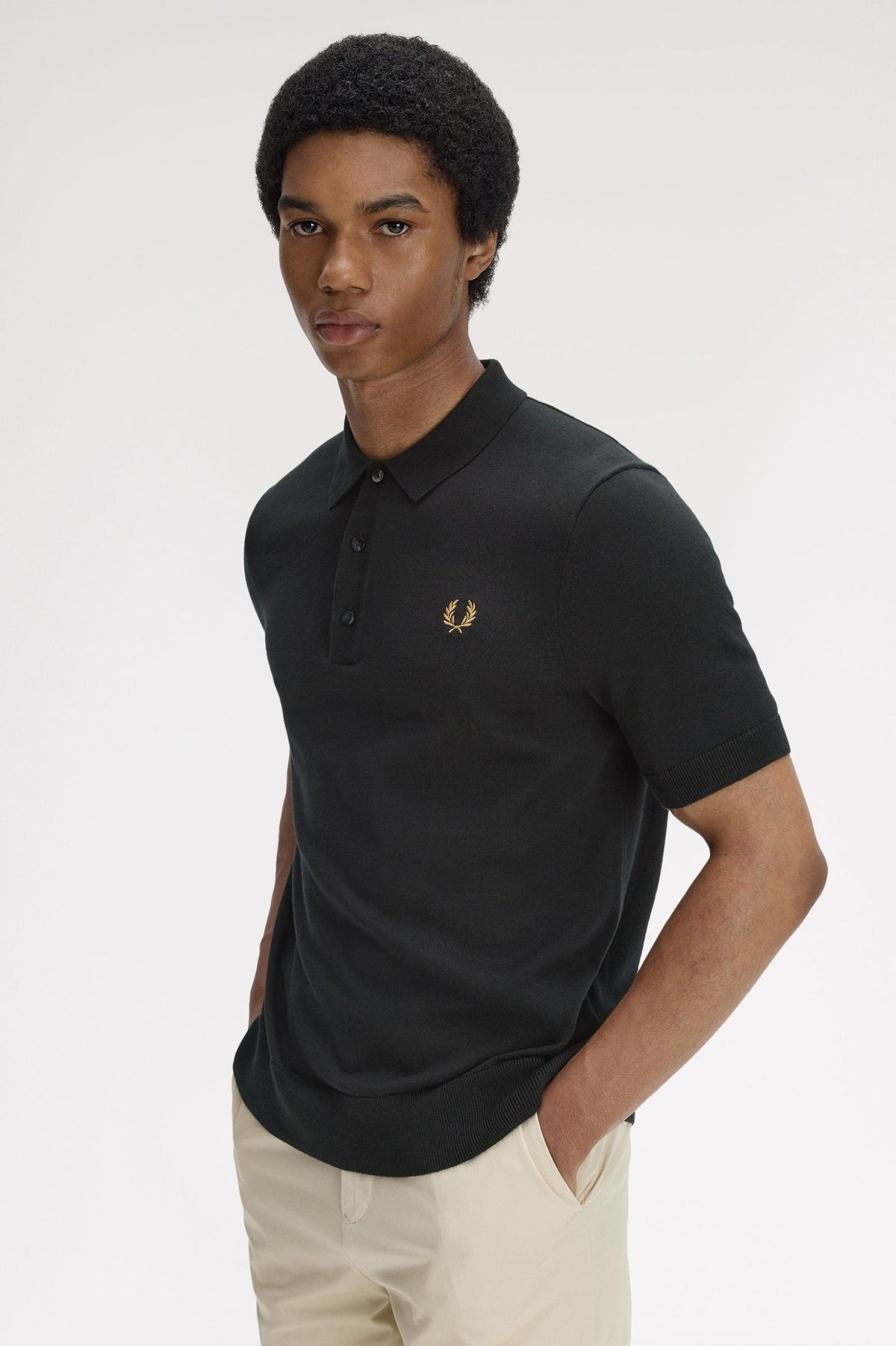 Fred Perry Cotton Knitted Shirt Black