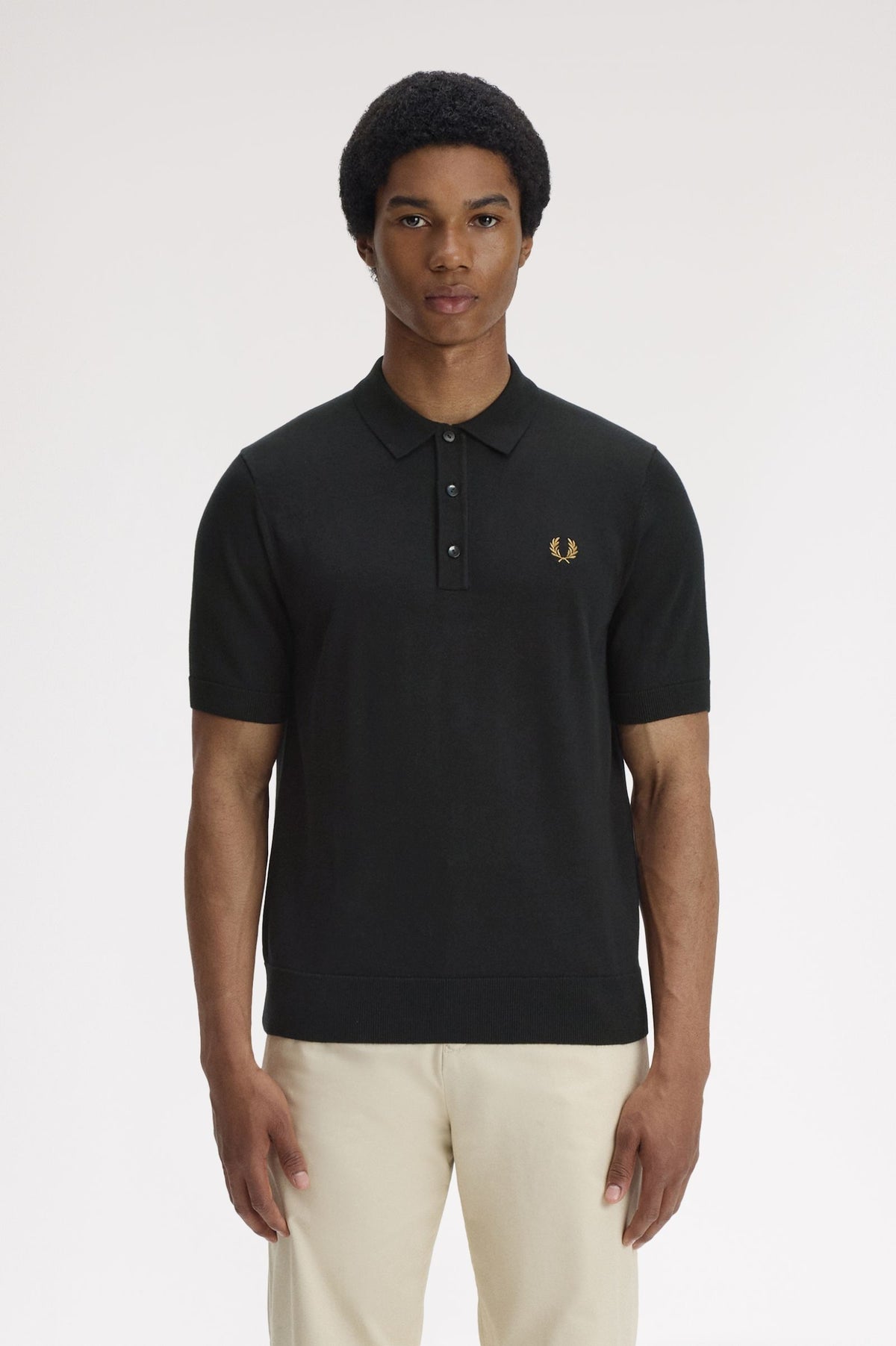 Fred Perry Cotton Knitted Shirt Black