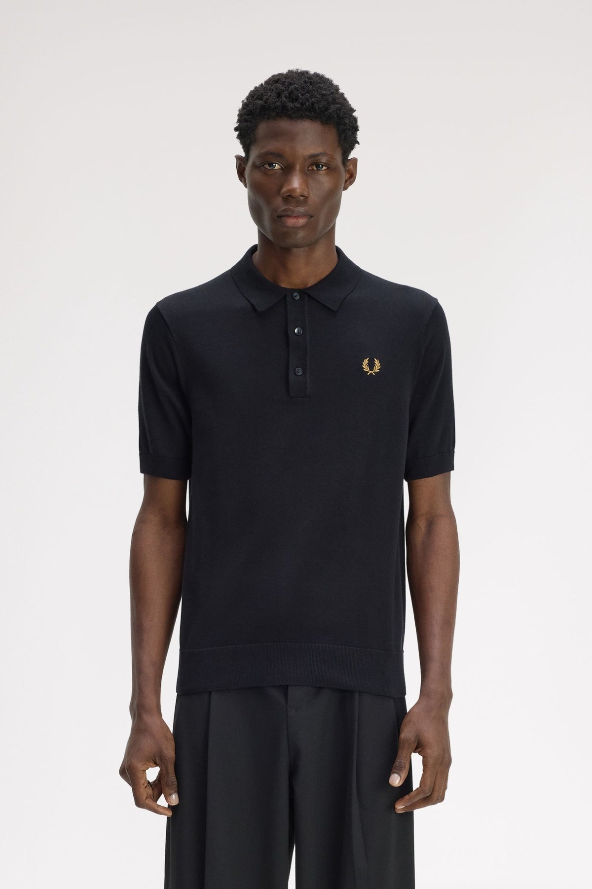 Fred Perry Cotton Knitted Shirt Black