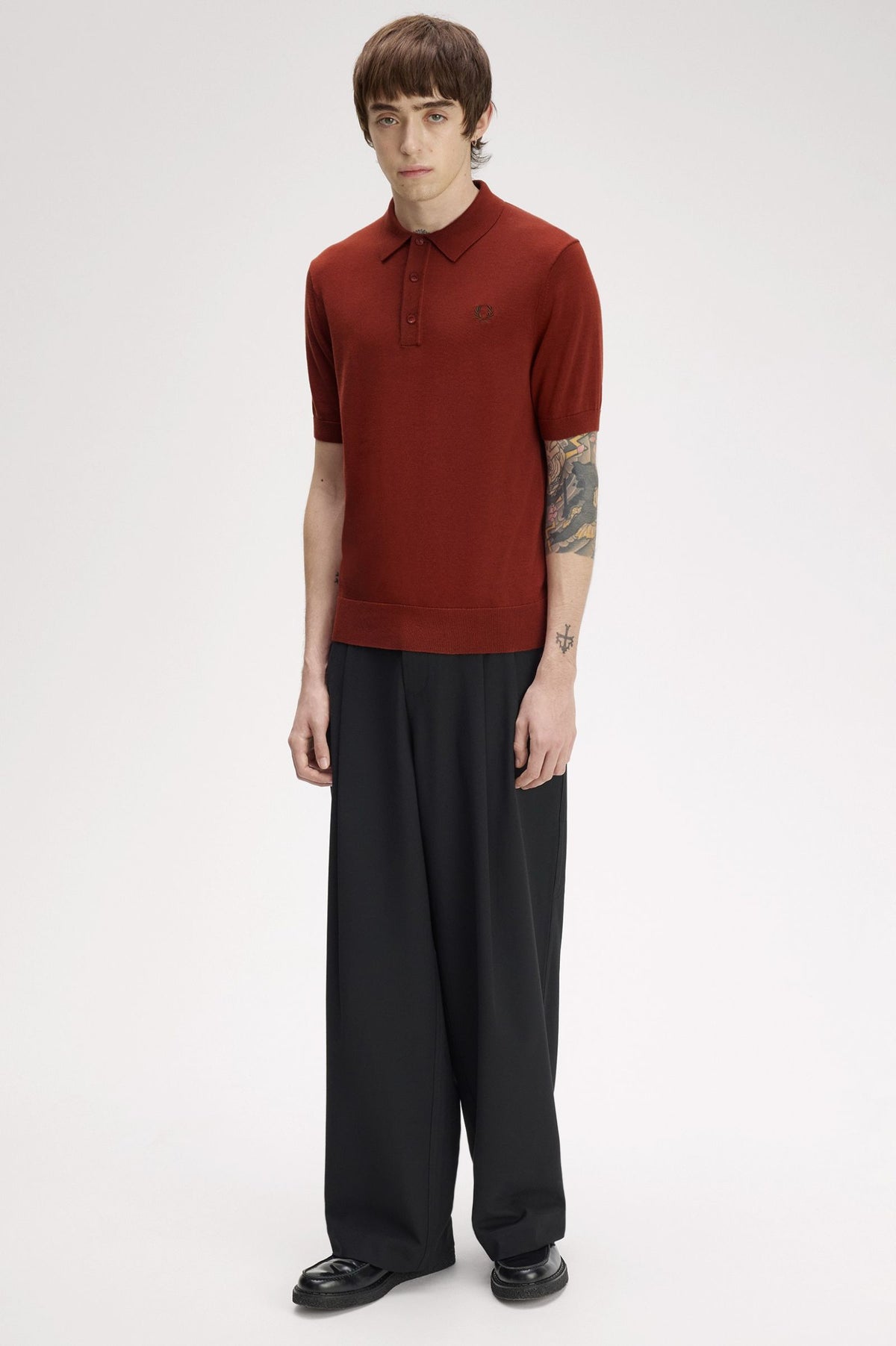 Fred Perry Cotton Knitted Shirt Brandy