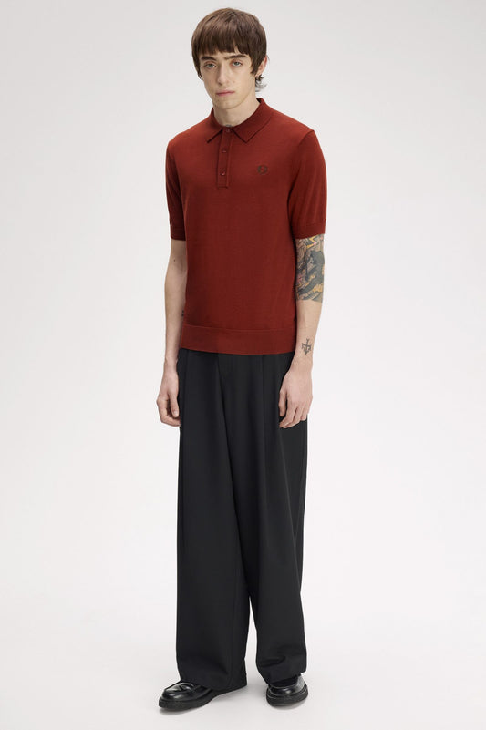 Fred Perry Cotton Knitted Shirt Brandy