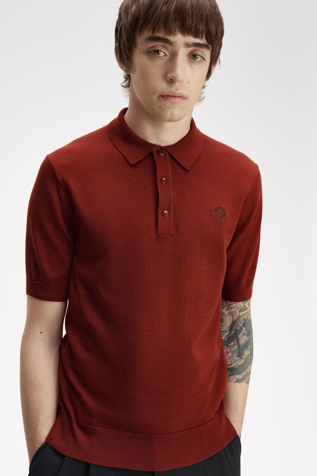 Fred Perry Cotton Knitted Shirt Brandy