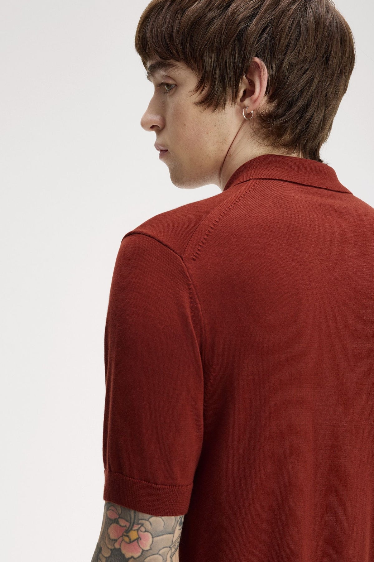 Fred Perry Cotton Knitted Shirt Brandy