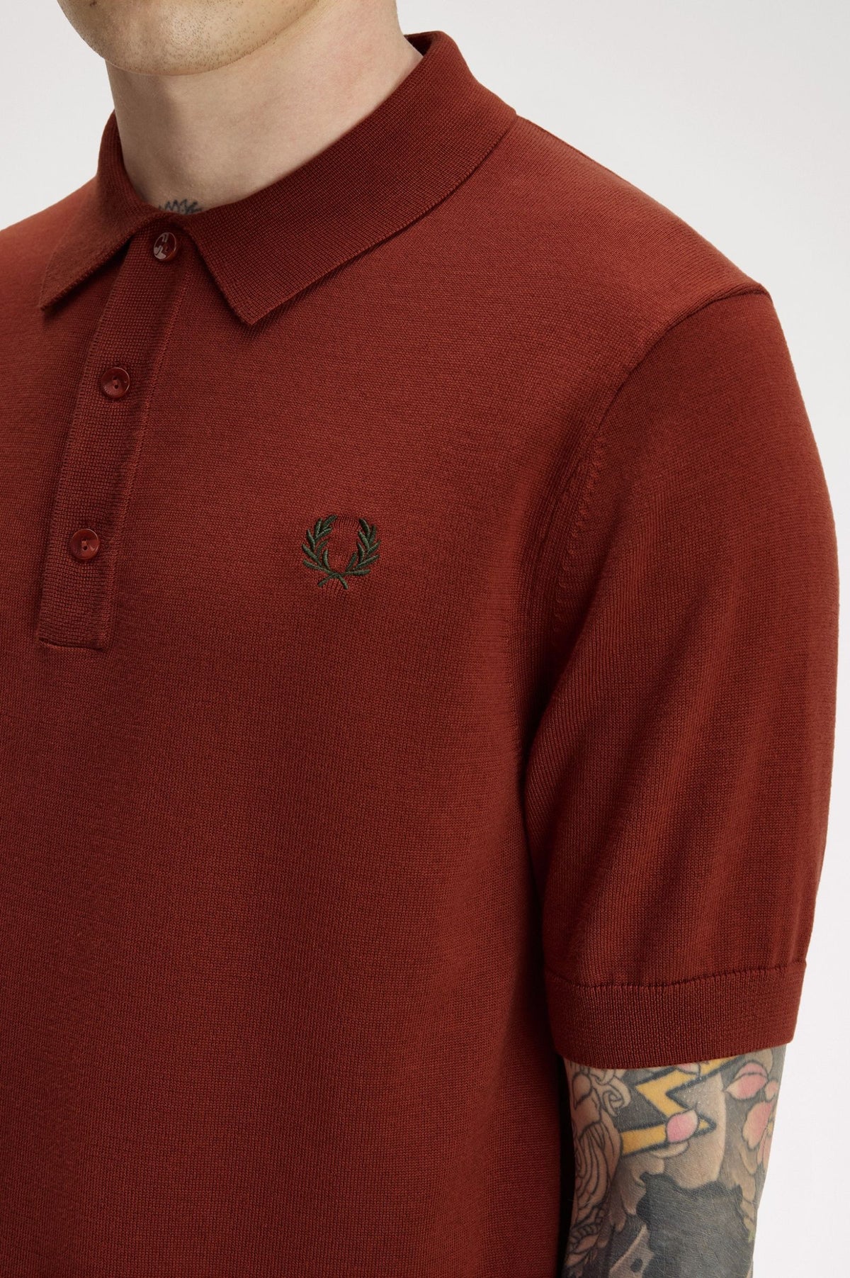 Fred Perry Cotton Knitted Shirt Brandy