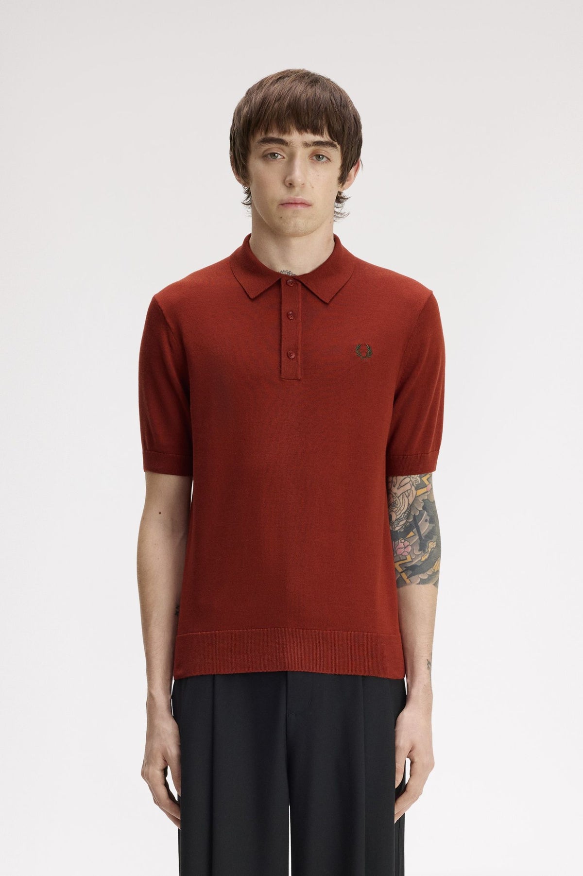 Fred Perry Cotton Knitted Shirt Brandy