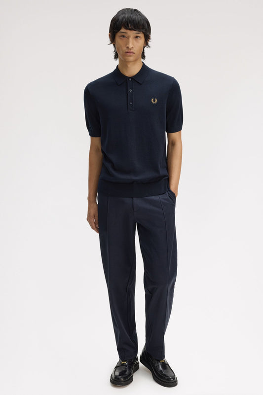 Fred Perry Long Staple Cotton Knitted Shirt Navy