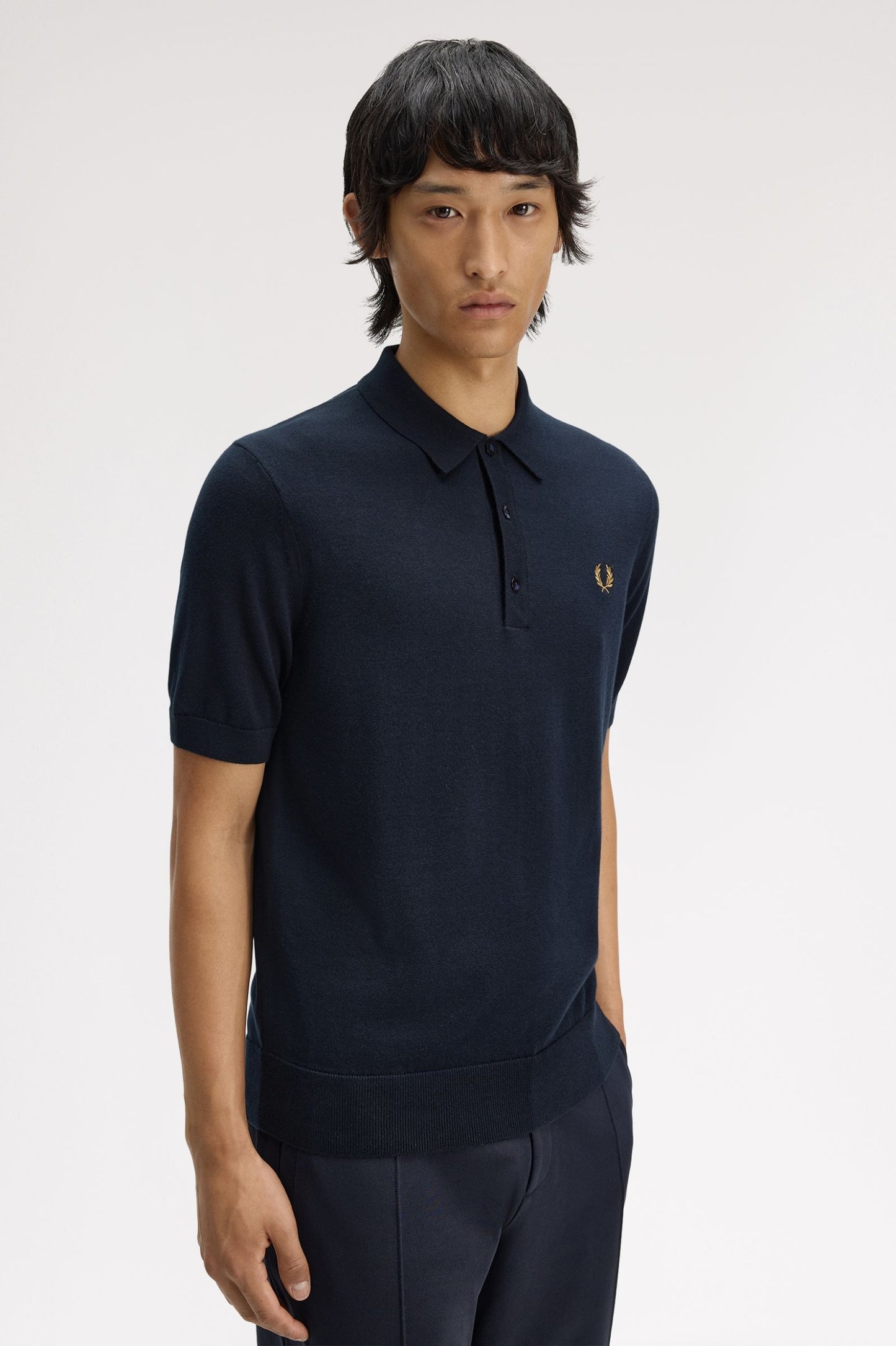 Fred Perry Long Staple Cotton Knitted Shirt Navy