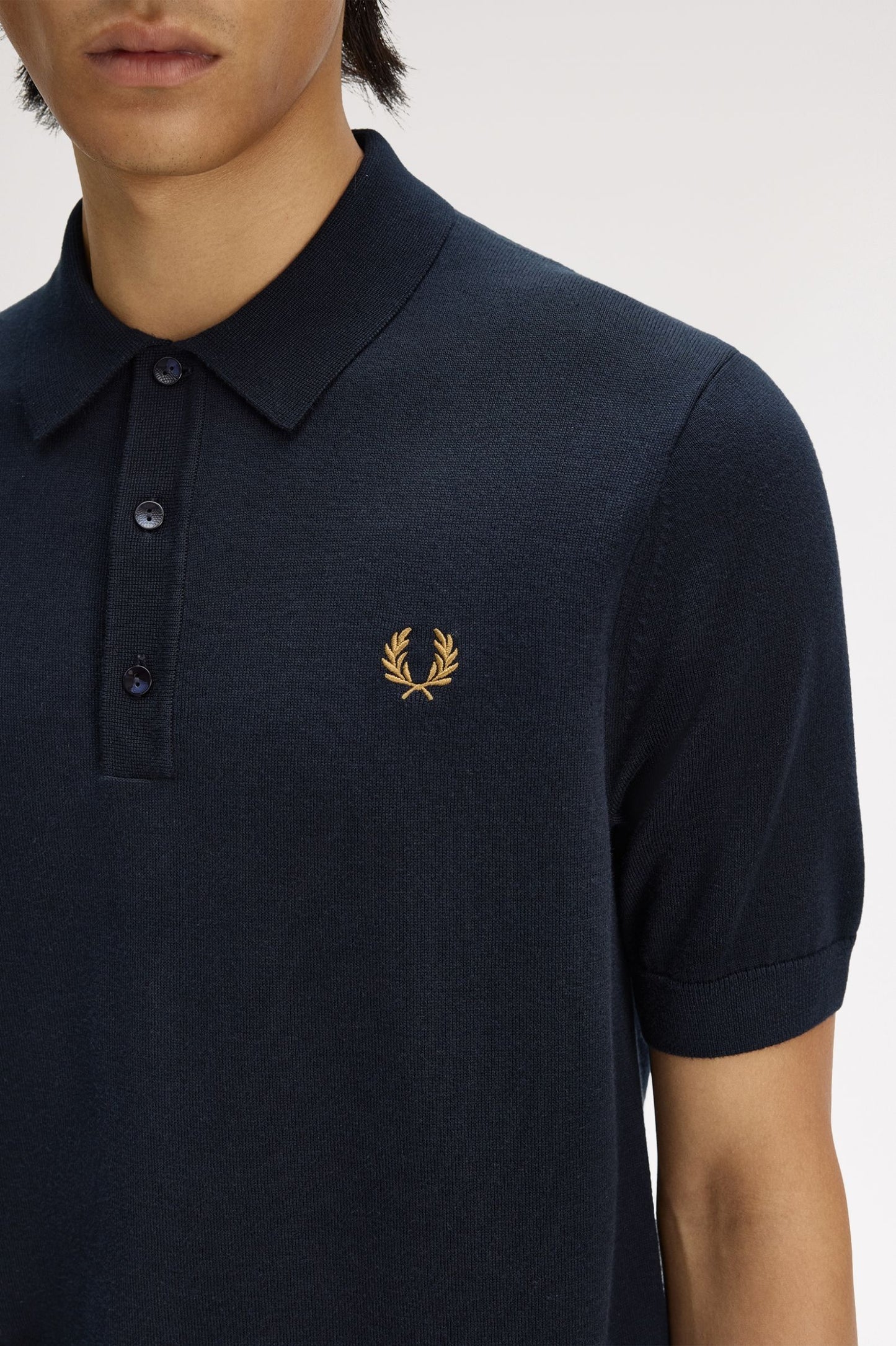 Fred Perry Long Staple Cotton Knitted Shirt Navy