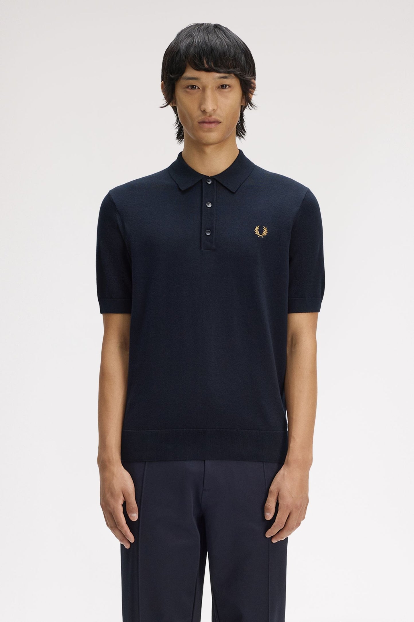 Fred Perry Long Staple Cotton Knitted Shirt Navy