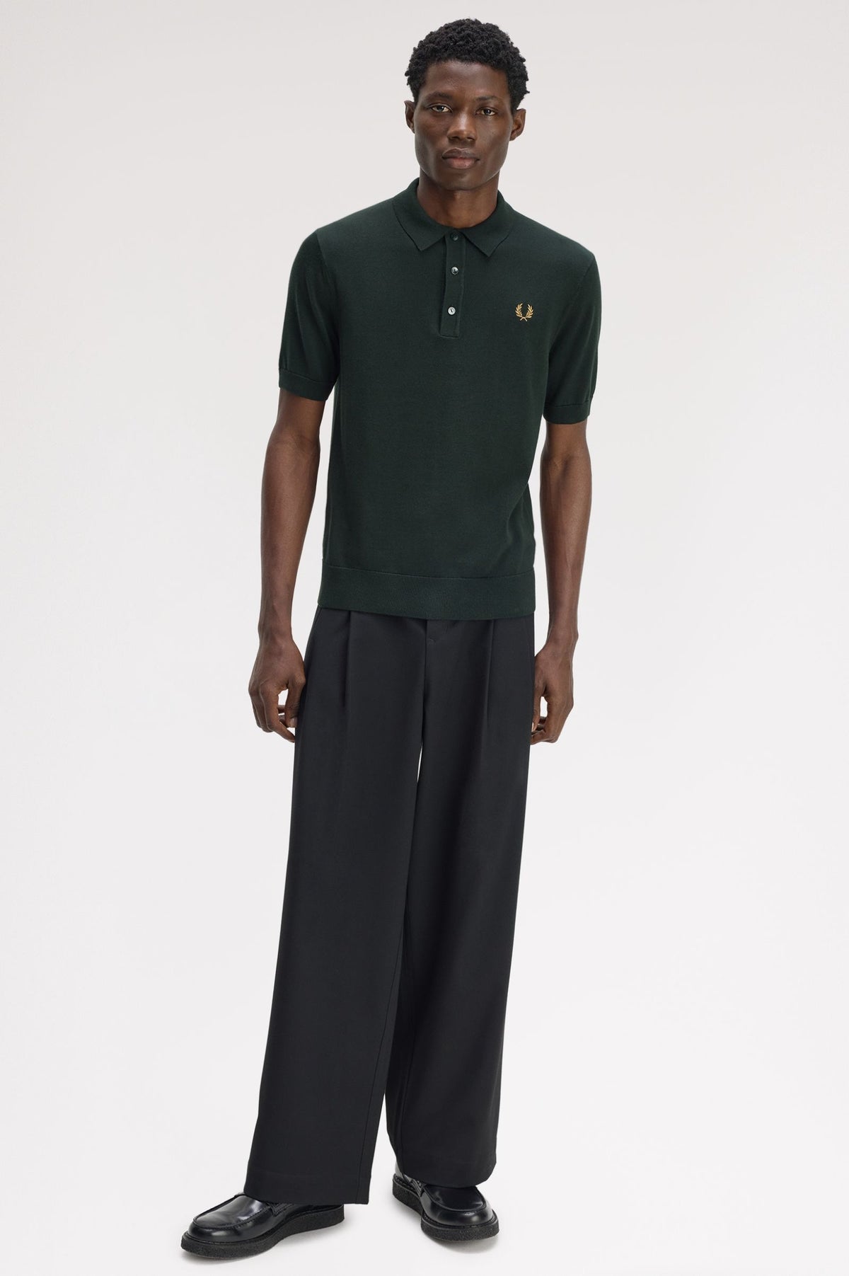 Fred Perry Cotton Knitted Shirt Night Green