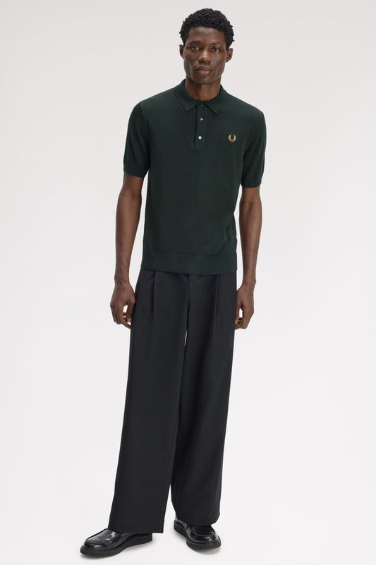 Fred Perry Cotton Knitted Shirt Night Green