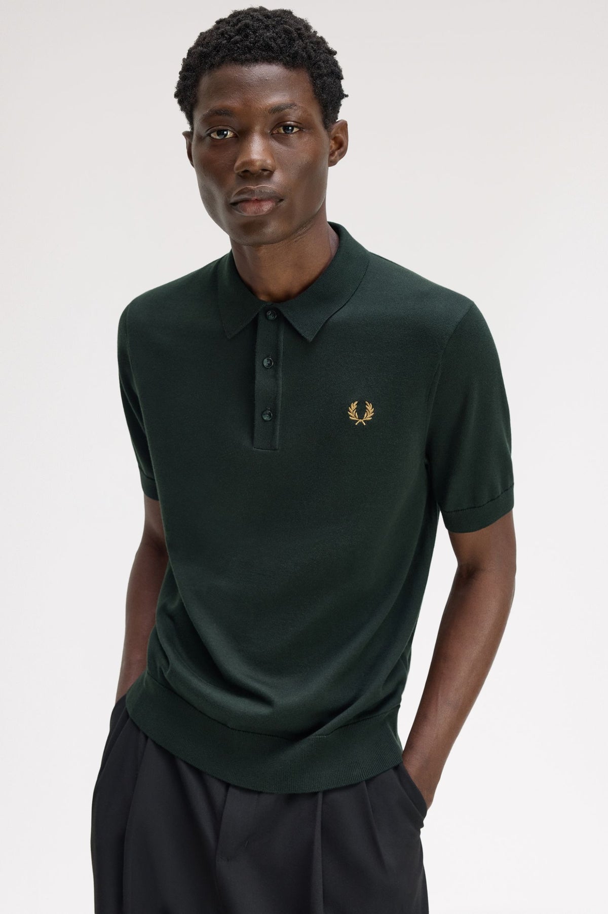 Fred Perry Cotton Knitted Shirt Night Green
