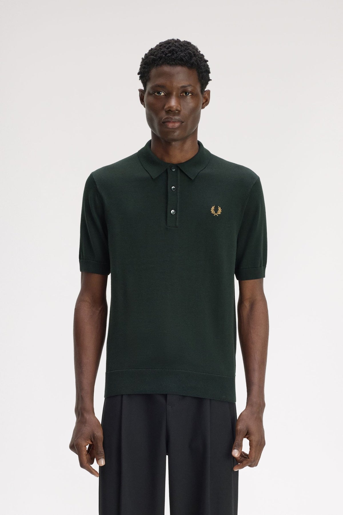Fred Perry Cotton Knitted Shirt Night Green