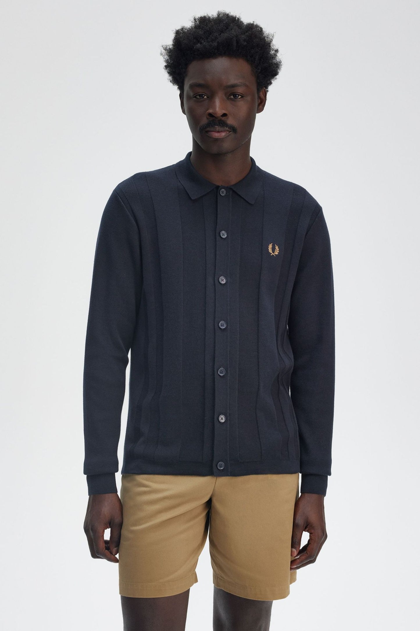 Fred Perry Button Through Knitted Shirt Navy