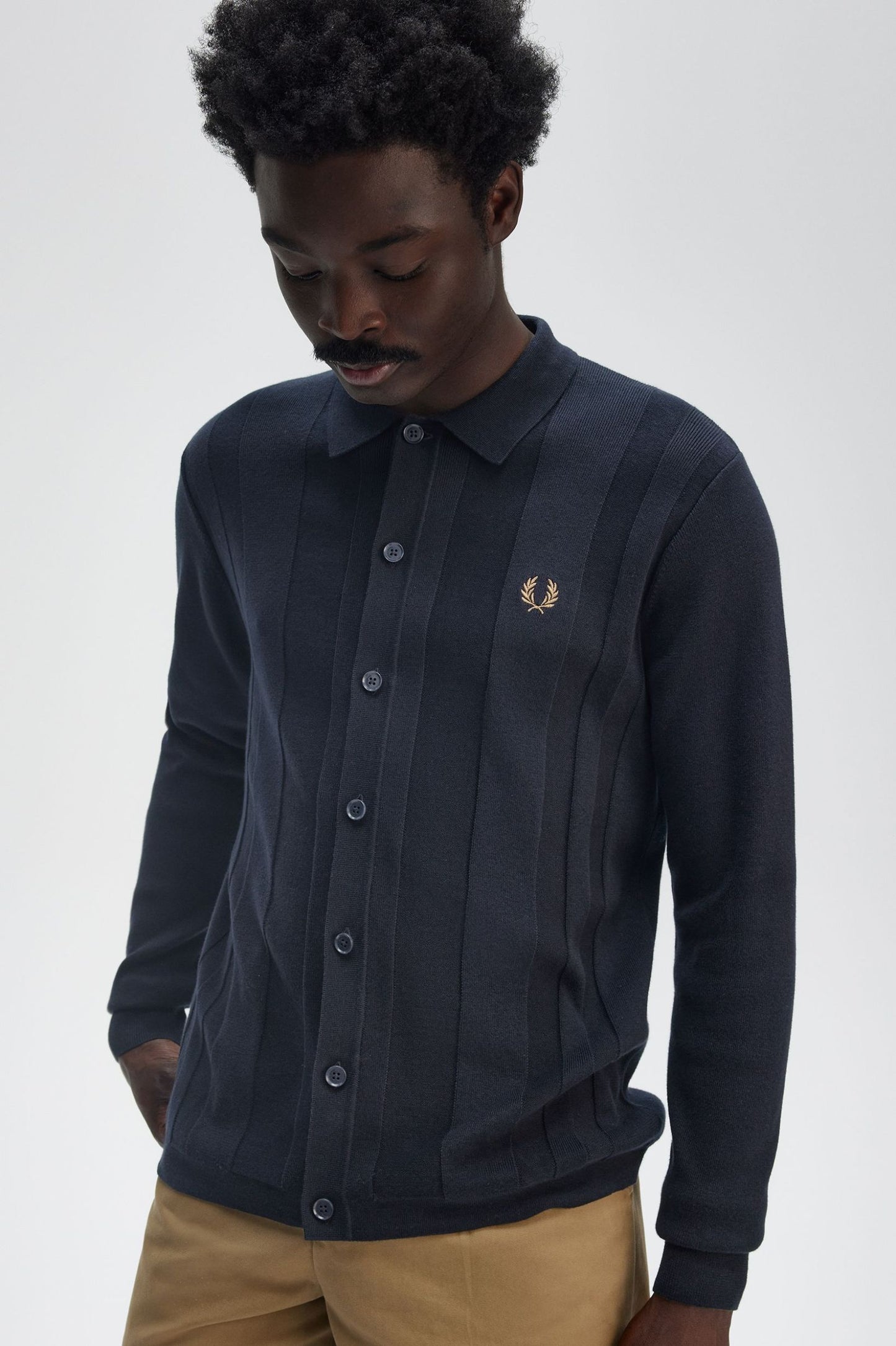 Fred Perry Button Through Knitted Shirt Navy