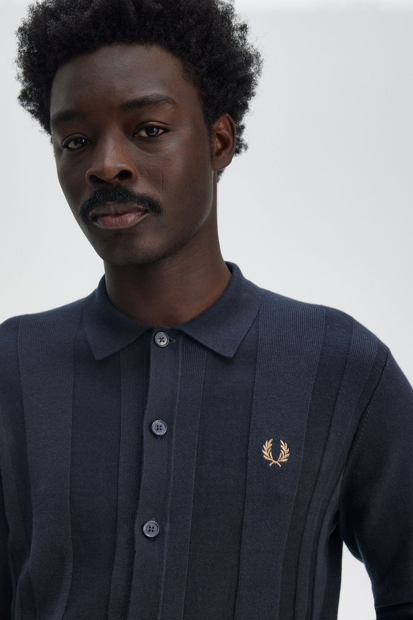 Fred Perry Button Through Knitted Shirt Navy