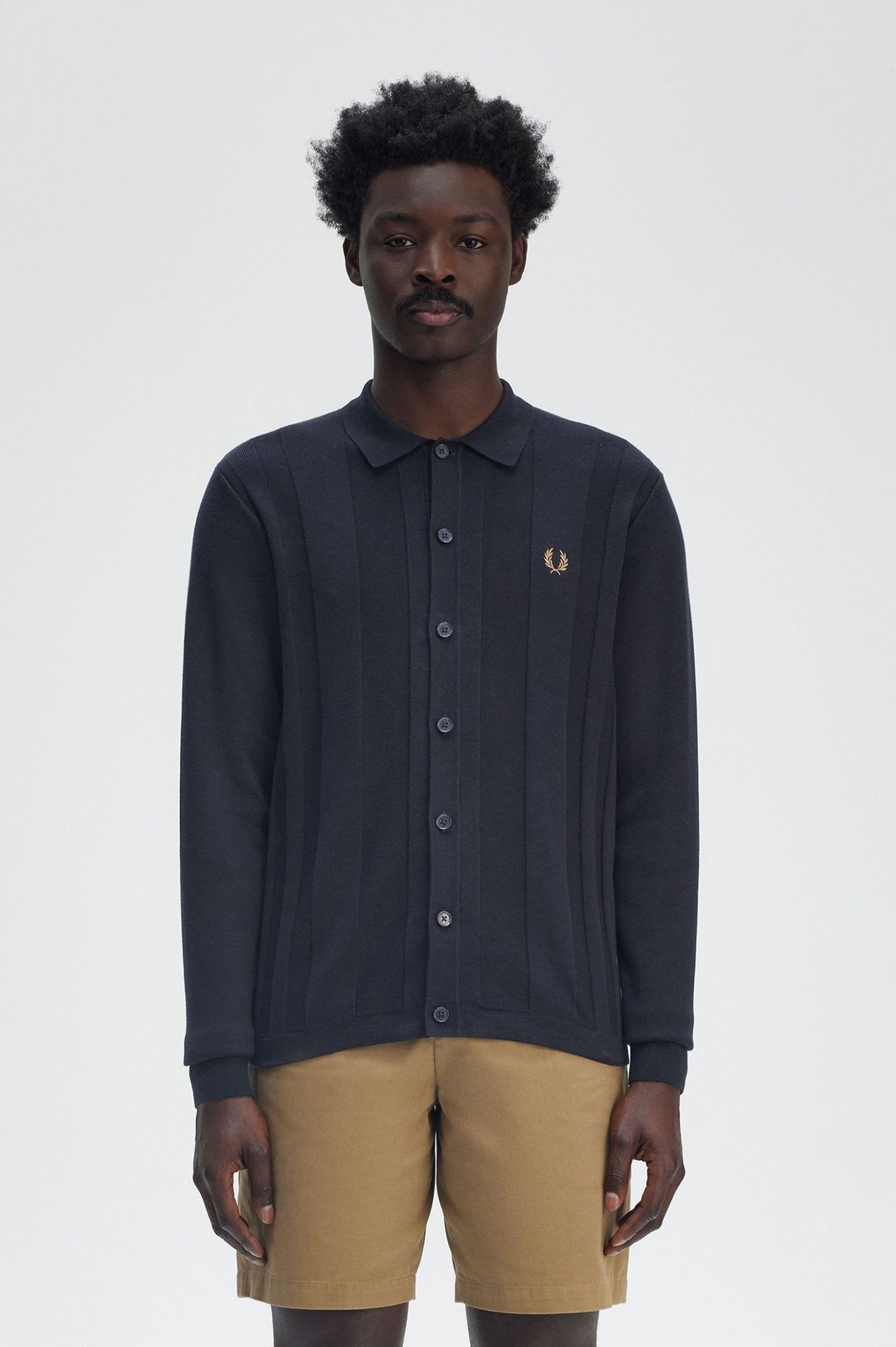 Fred Perry Button Through Knitted Shirt Navy
