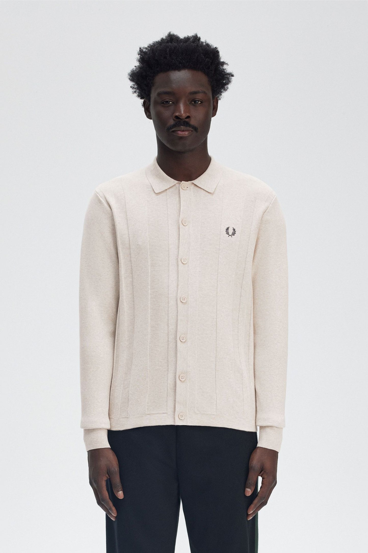 Fred Perry Button Through Knitted Shirt Porridge Marl