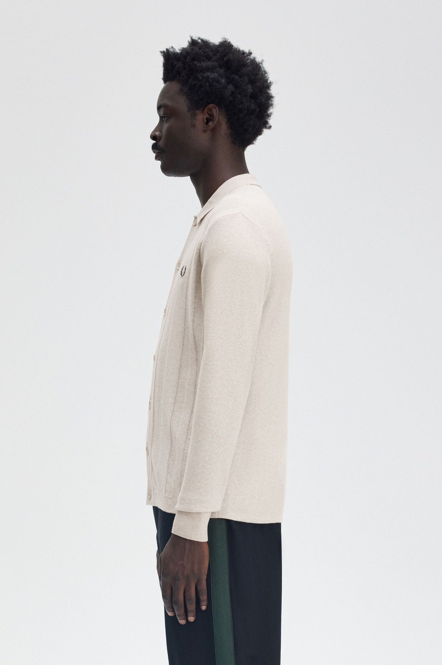 Fred Perry Button Through Knitted Shirt Porridge Marl