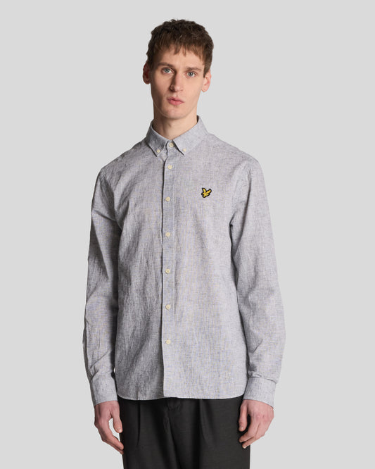 Lyle & Scott LINEN BLEND OXFORD SHIRT Dark Navy