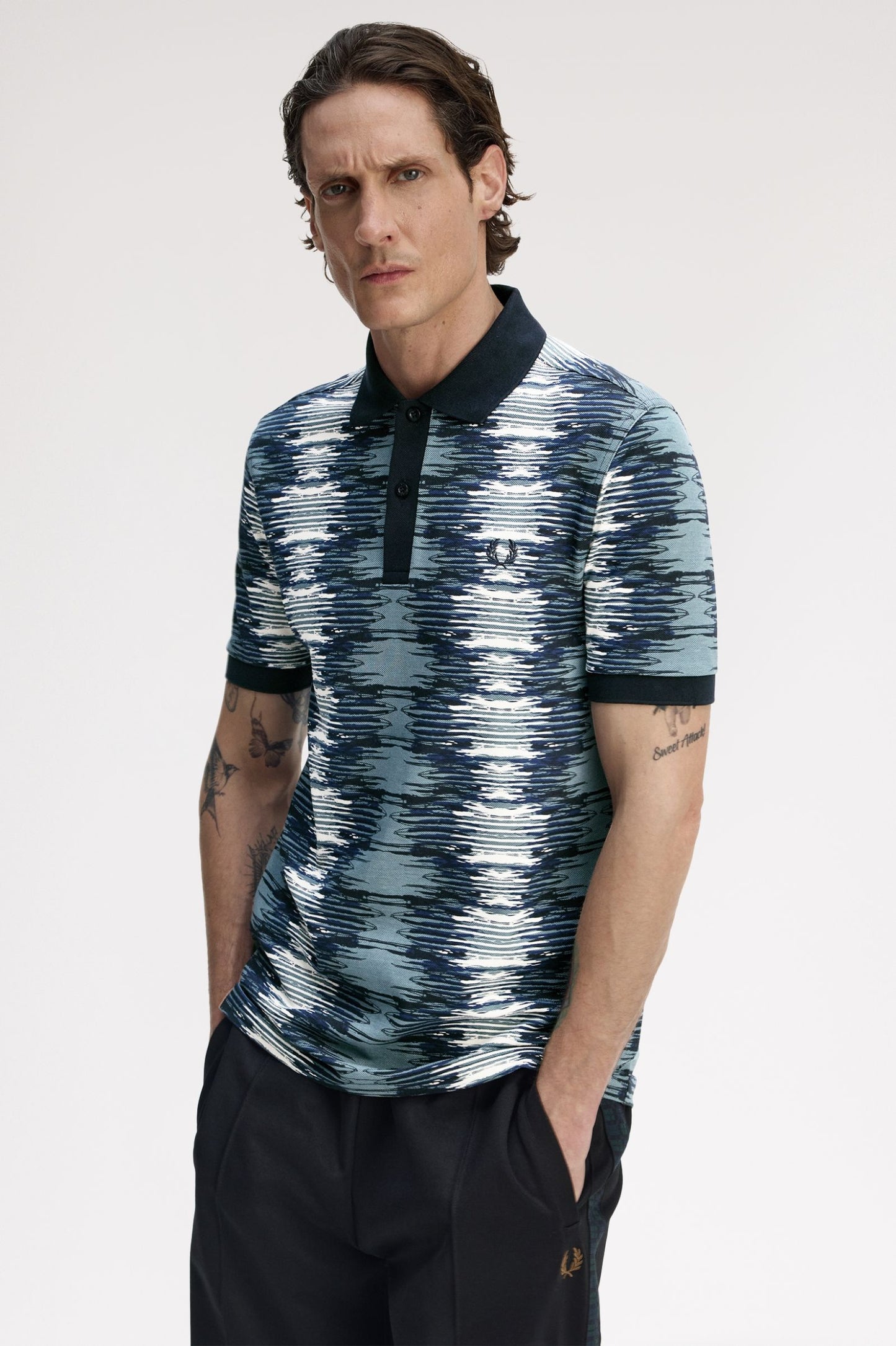Fred Perry Soundwave Glitch Polo Shirt Stockport Blue
