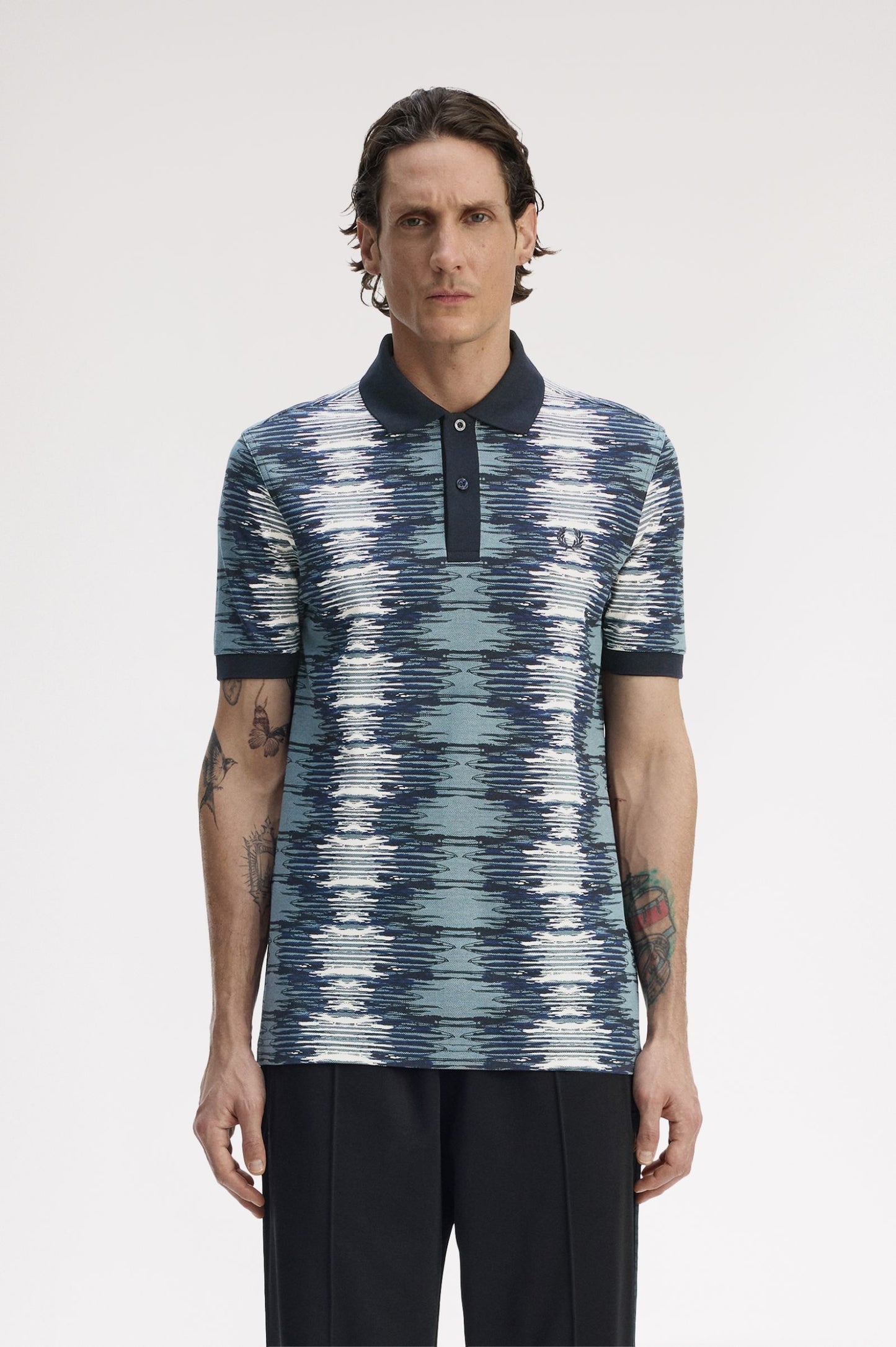 Fred Perry Soundwave Glitch Polo Shirt Stockport Blue