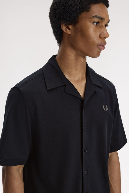 Fred Perry Compress Mesh Revere Collar Shirt Black