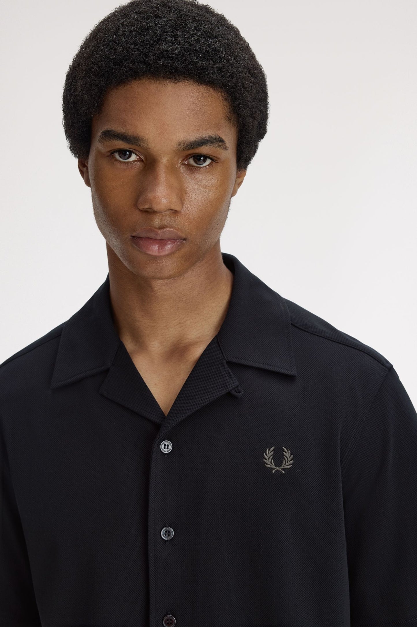 Fred Perry Compress Mesh Revere Collar Shirt Black