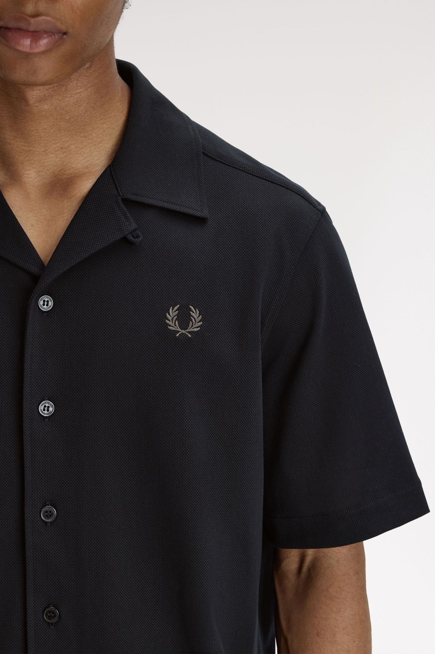 Fred Perry Compress Mesh Revere Collar Shirt Black