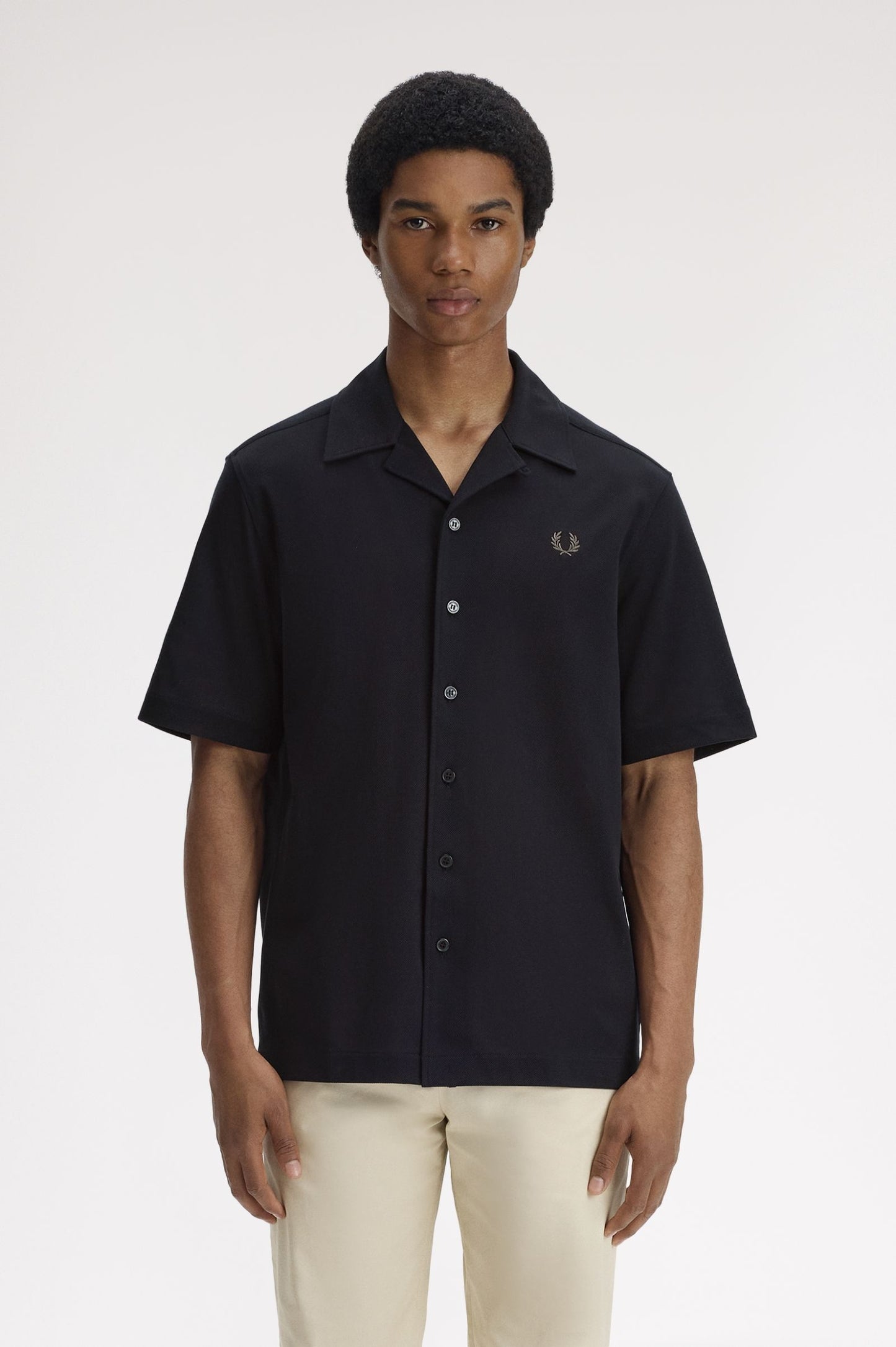 Fred Perry Compress Mesh Revere Collar Shirt Black