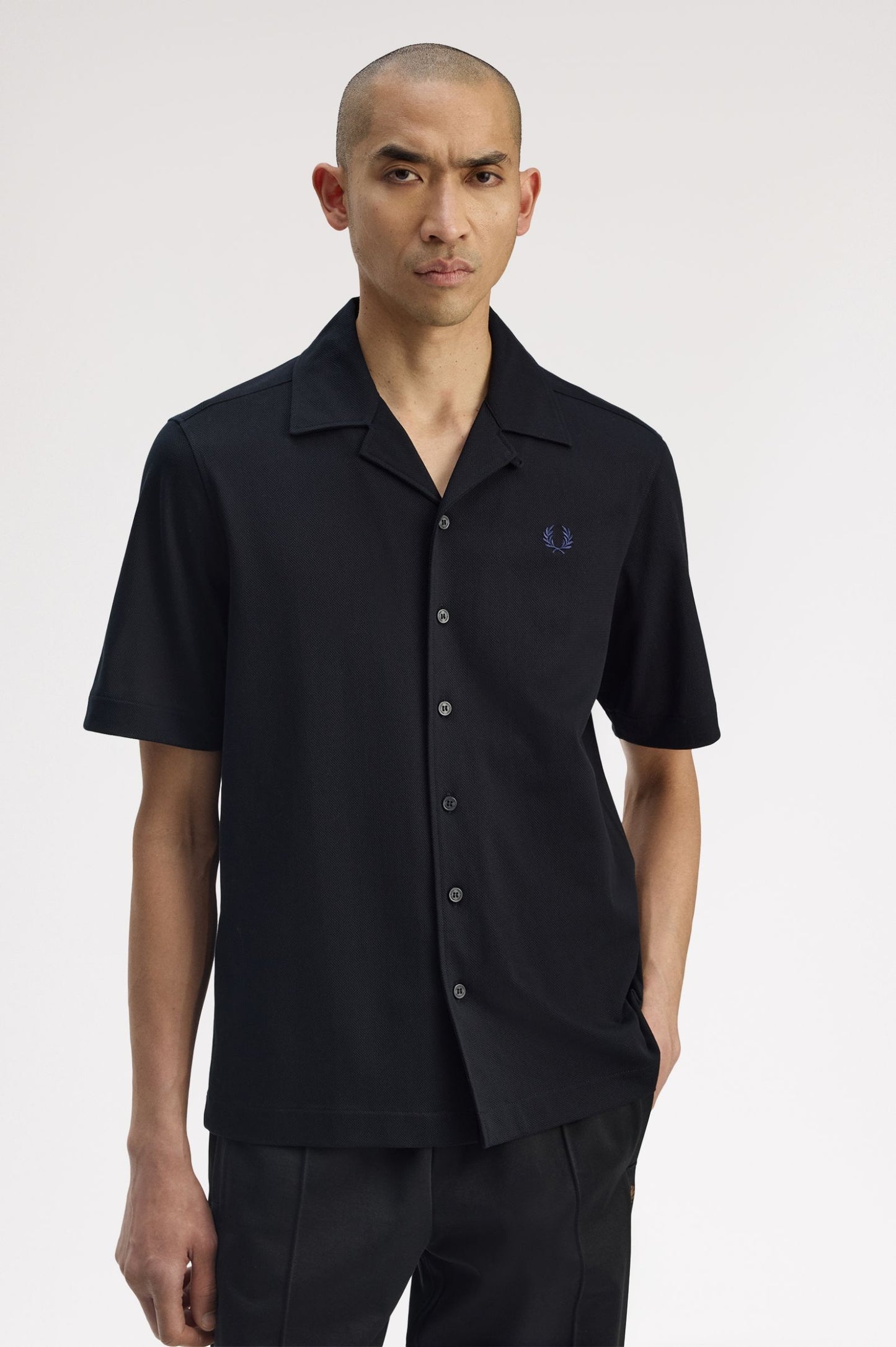 Fred Perry Compress Mesh Revere Collar Shirt Black