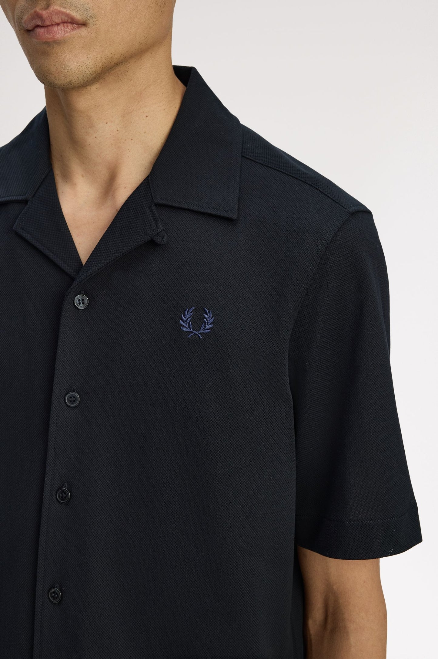 Fred Perry Compress Mesh Revere Collar Shirt Black