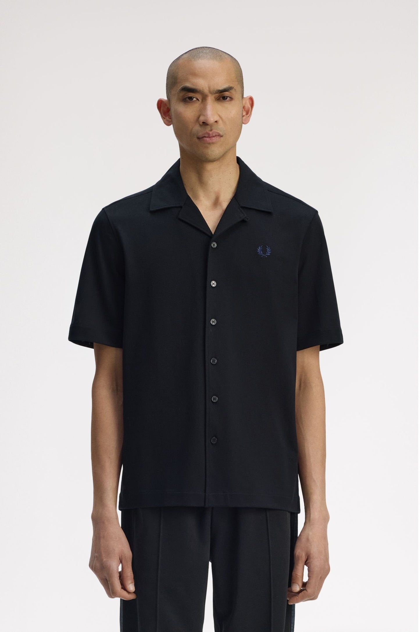 Fred Perry Compress Mesh Revere Collar Shirt Black