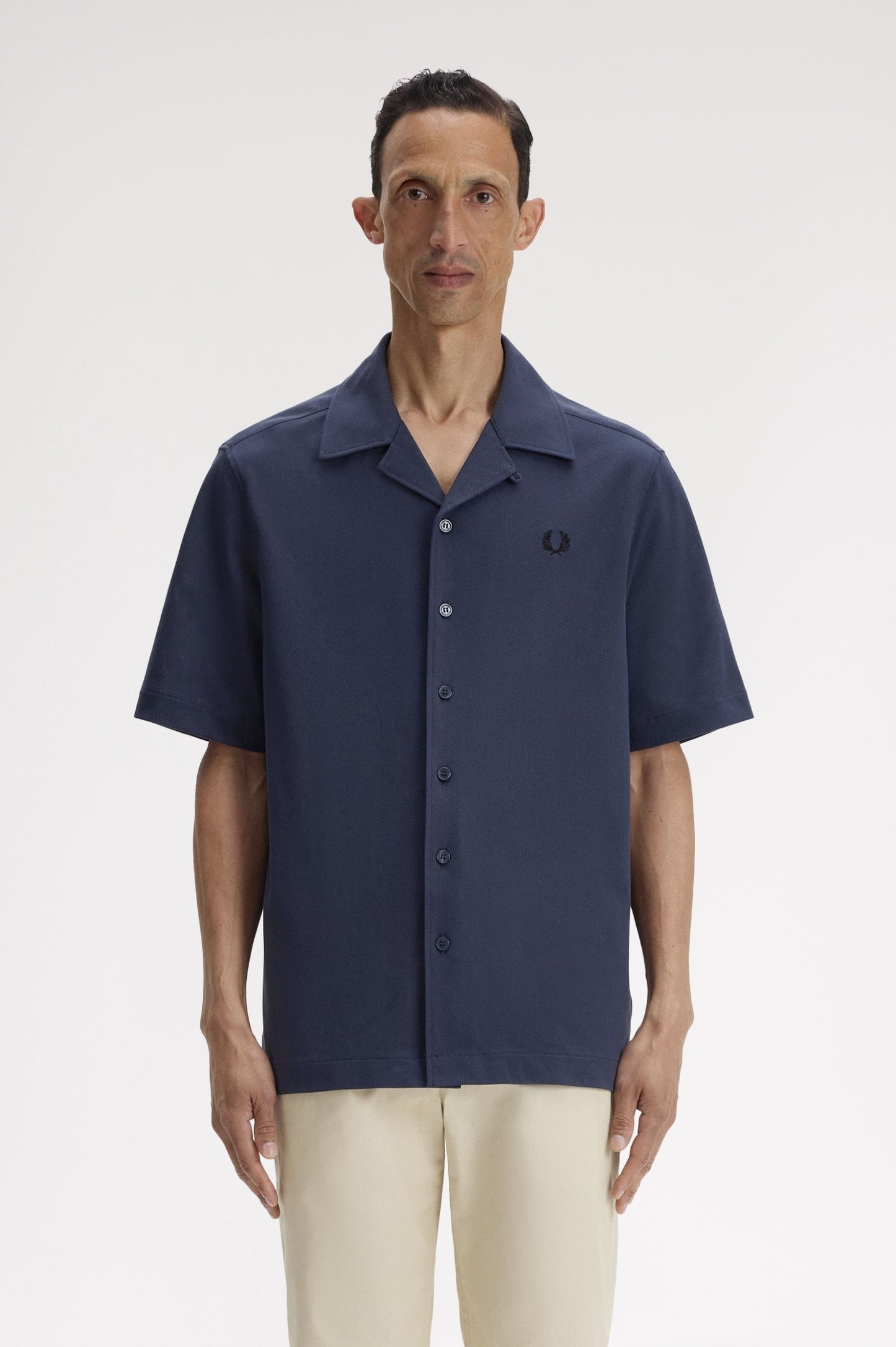 Fred Perry Compress Mesh Revere Collar Shirt Dark Airforce