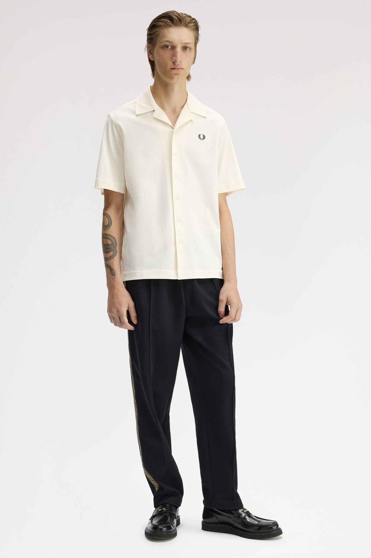 Fred Perry Compress Mesh Revere Collar Shirt Ecru