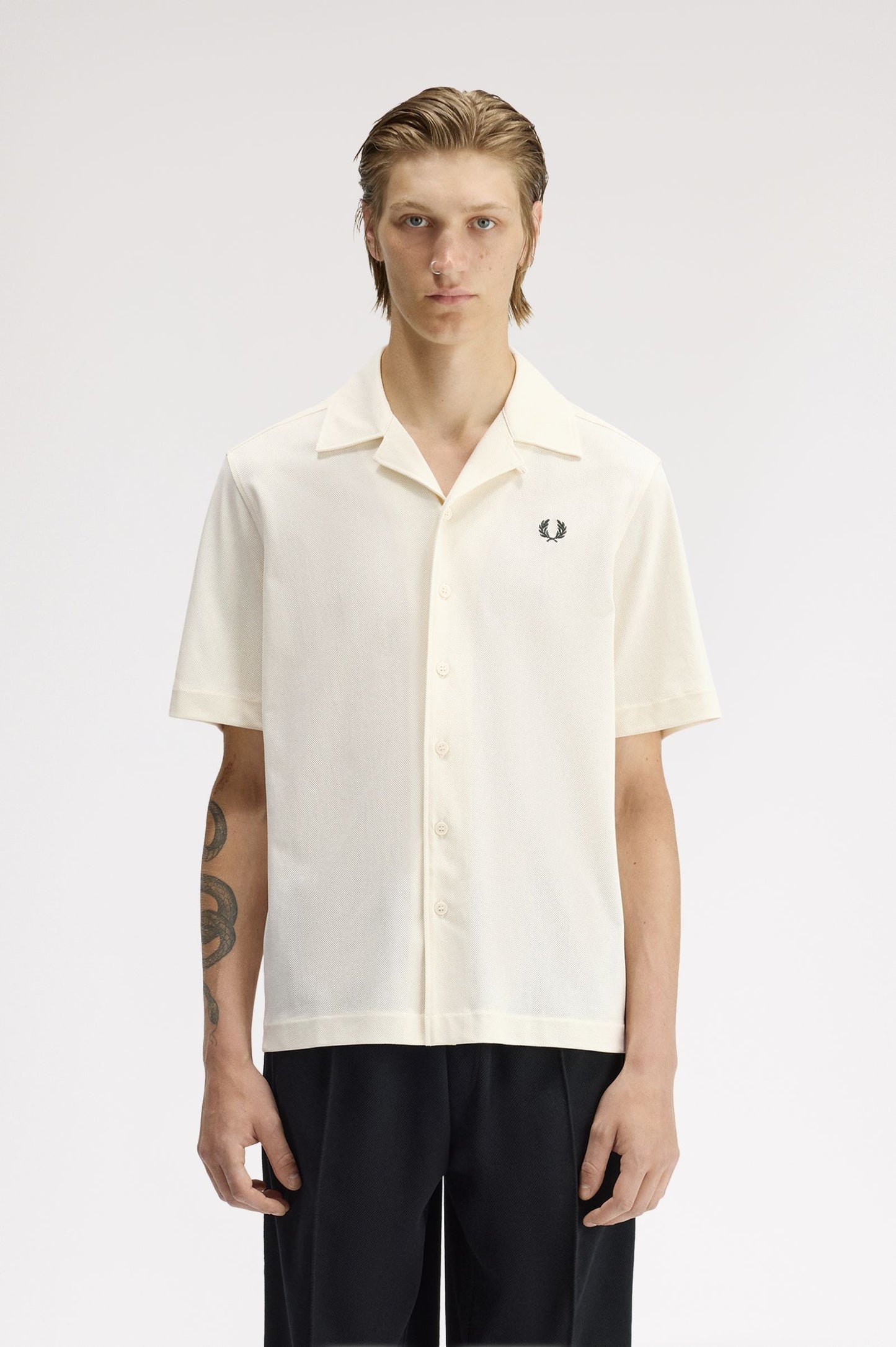 Fred Perry Compress Mesh Revere Collar Shirt Ecru