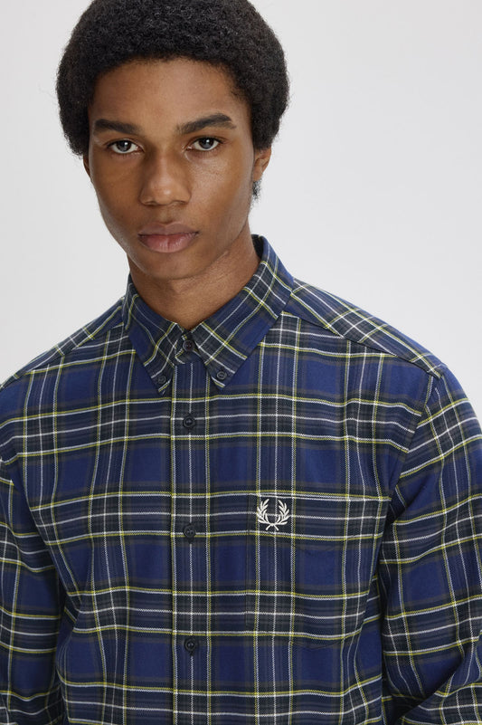 Fred Perry Brushed Twill Tartan Shirt French Navy