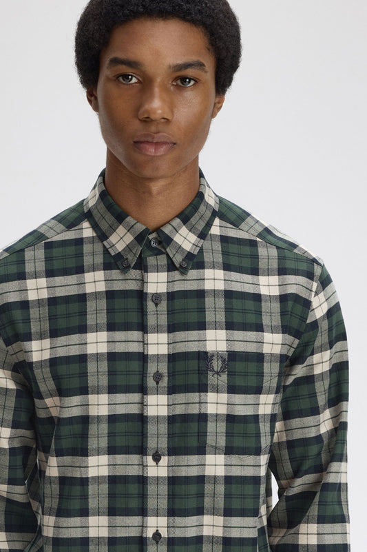 Fred Perry Brushed Twill Tartan Shirt Court Green