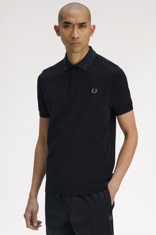 Fred Perry Black Watch Tartan Collar Polo Black