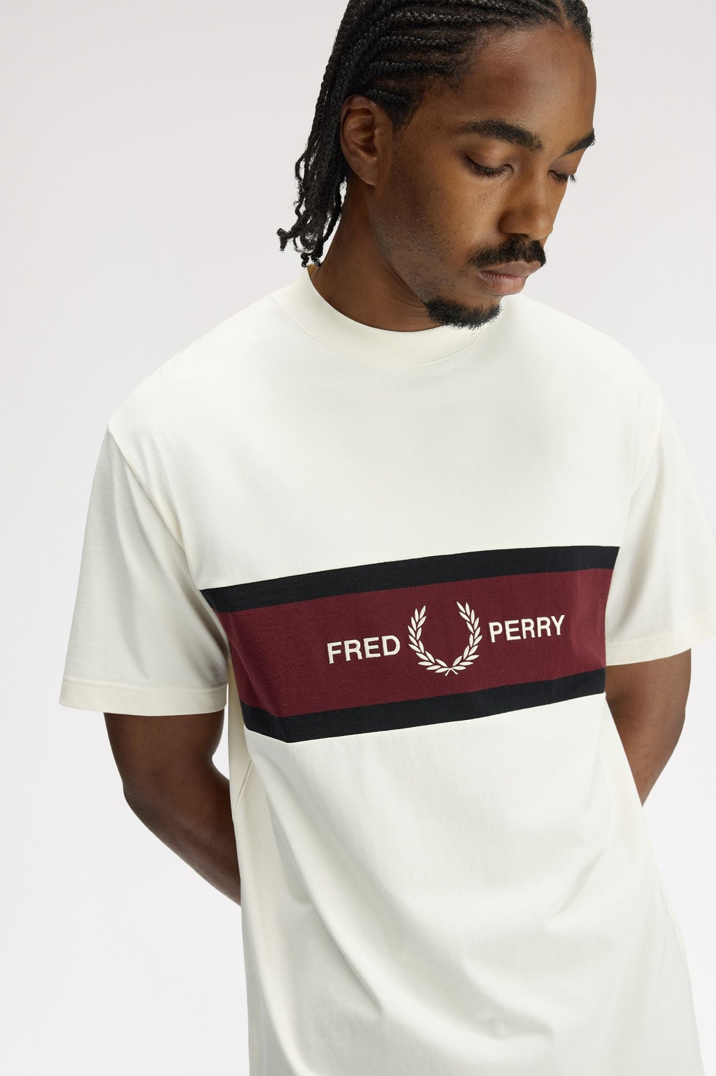 Fred Perry Embroidered Panel T-Shirt Ecru