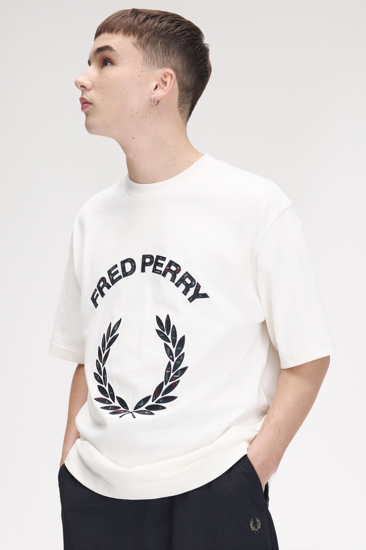 Fred Perry Tartan Appliqué T-Shirt Snow White