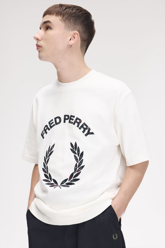 Fred Perry Tartan Appliqué T-Shirt Snow White