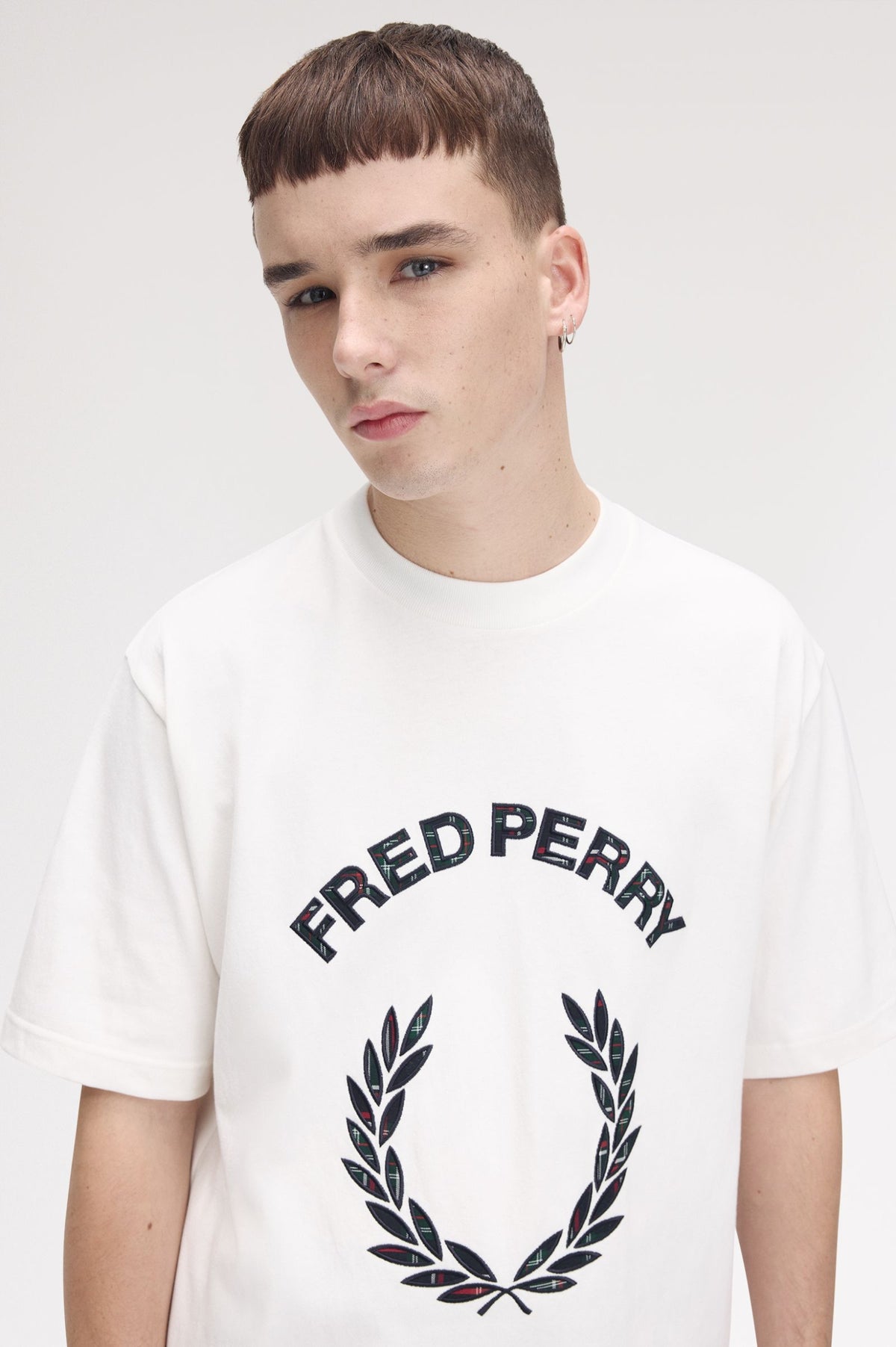 Fred Perry Tartan Appliqué T-Shirt Snow White